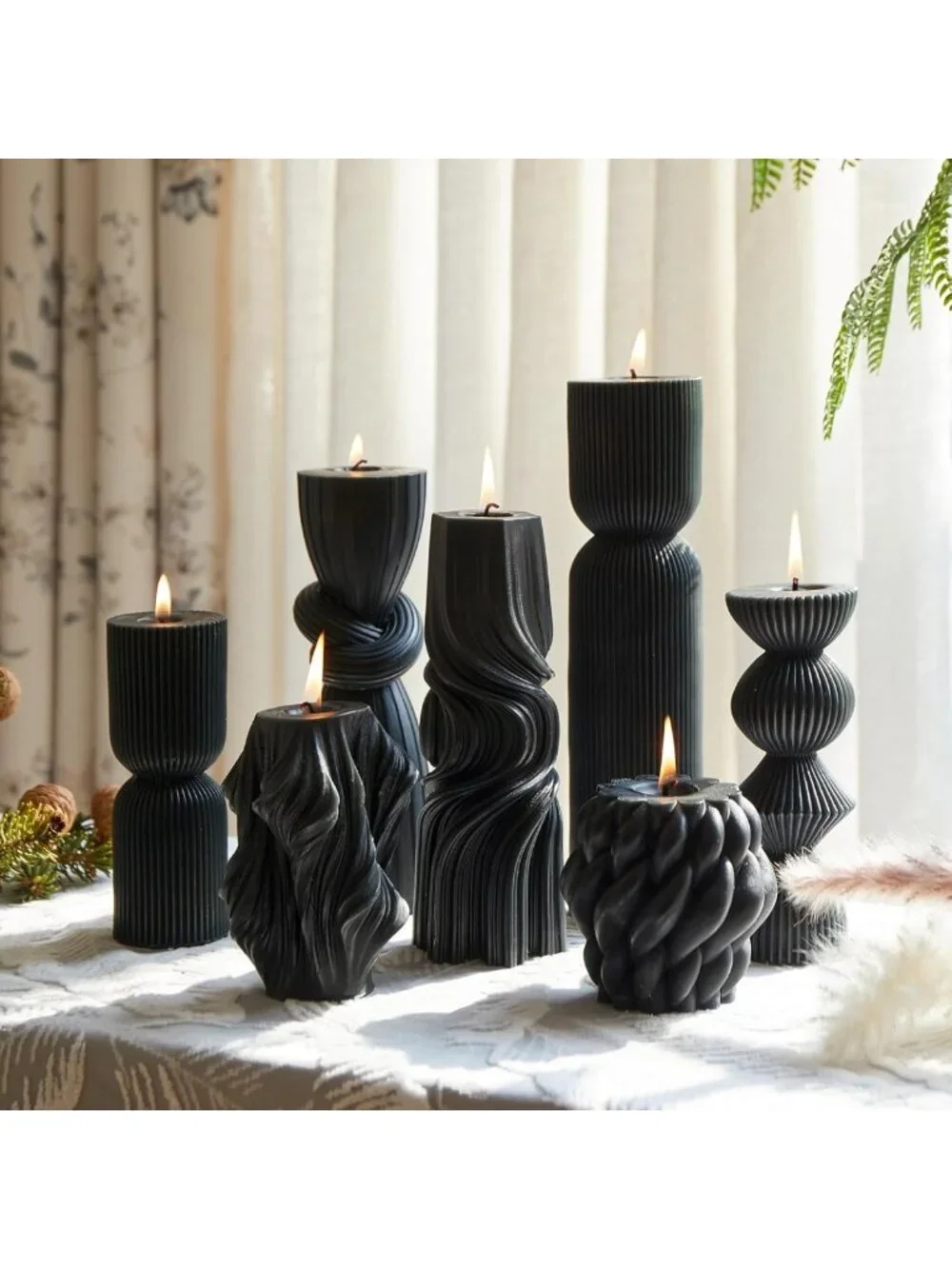7-Pack Ribbed Soy Wax Pillar Candles - Aesthetic Home Decor & Gift Set